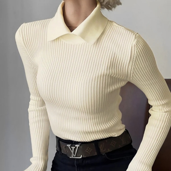 14- NWT Commense Vanilla Polo Long Sleeve Knit Top Small - Picture 2 of 10